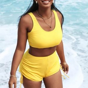 Rib Drawstring Bikini Swimsuit